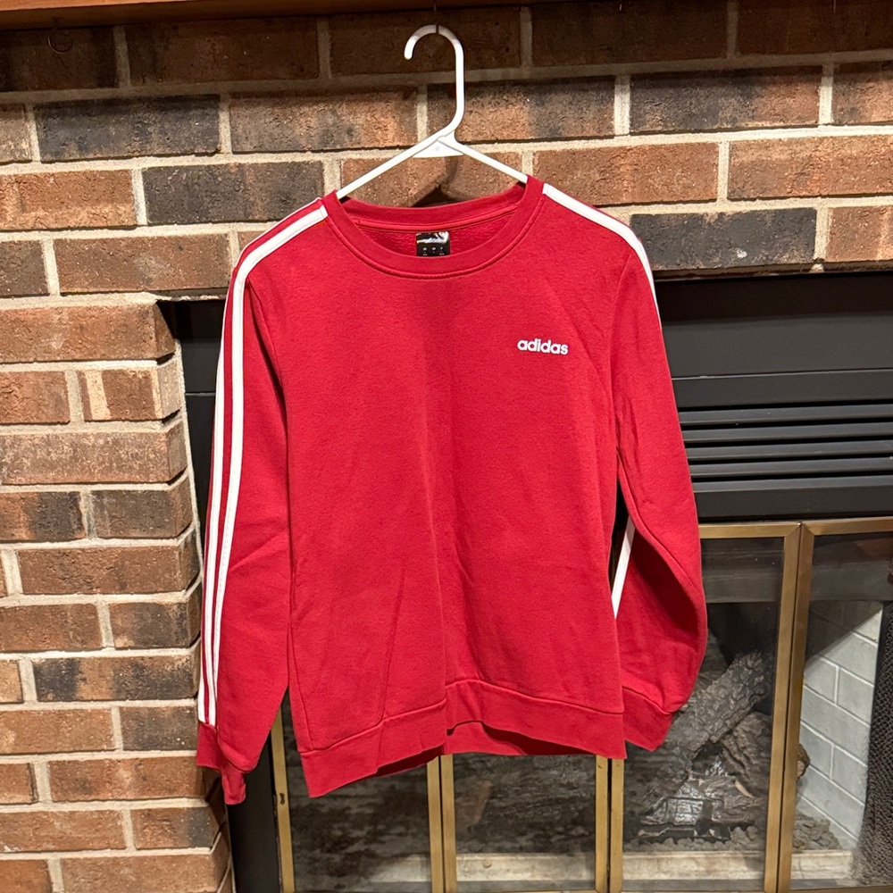 Adidas Women's Red Sweatshirt with White Stripes